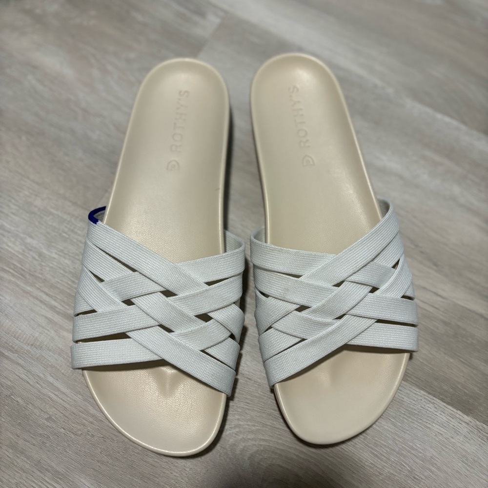 Rothy's Cream Woven Slide Sandals with Crisscross Straps